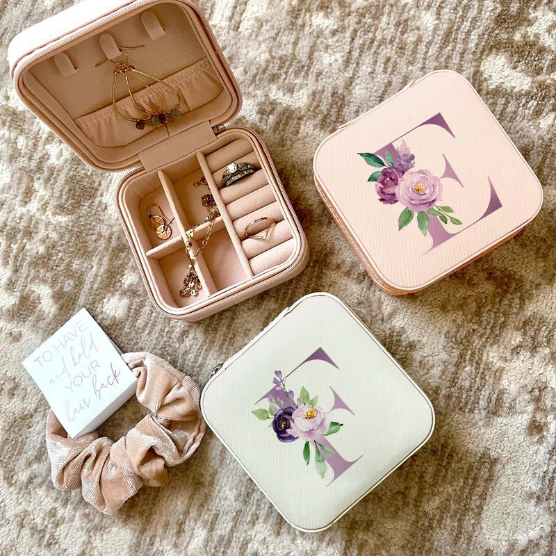 Travel Jewellery & Accessories Organiser - Caja de joyería con letras moradas,