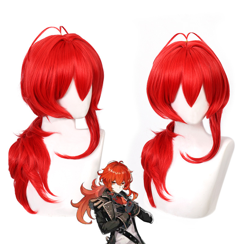 Travel Accessories Men - Genshin Impact Diluc Peluca de cosplay