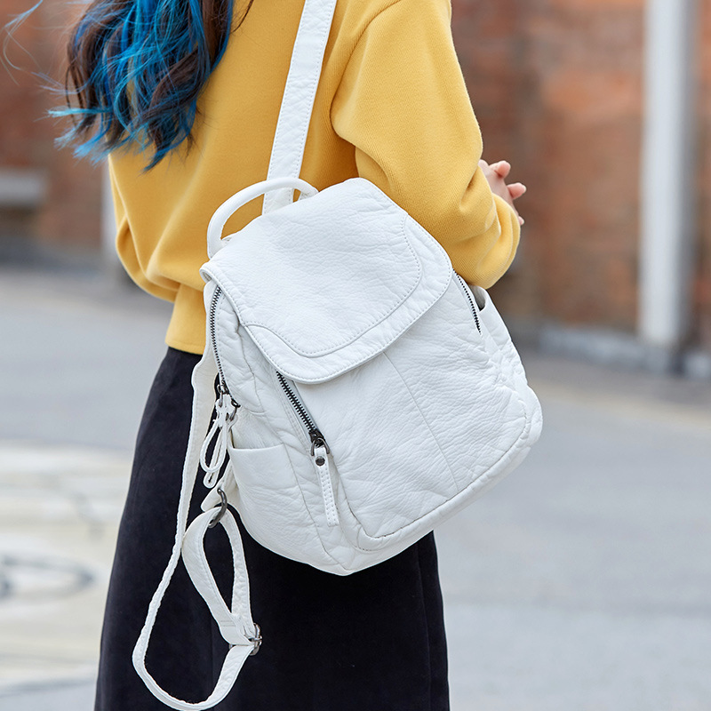 Travel Accessories Leather - Mochila De Cuero lavado blanco para