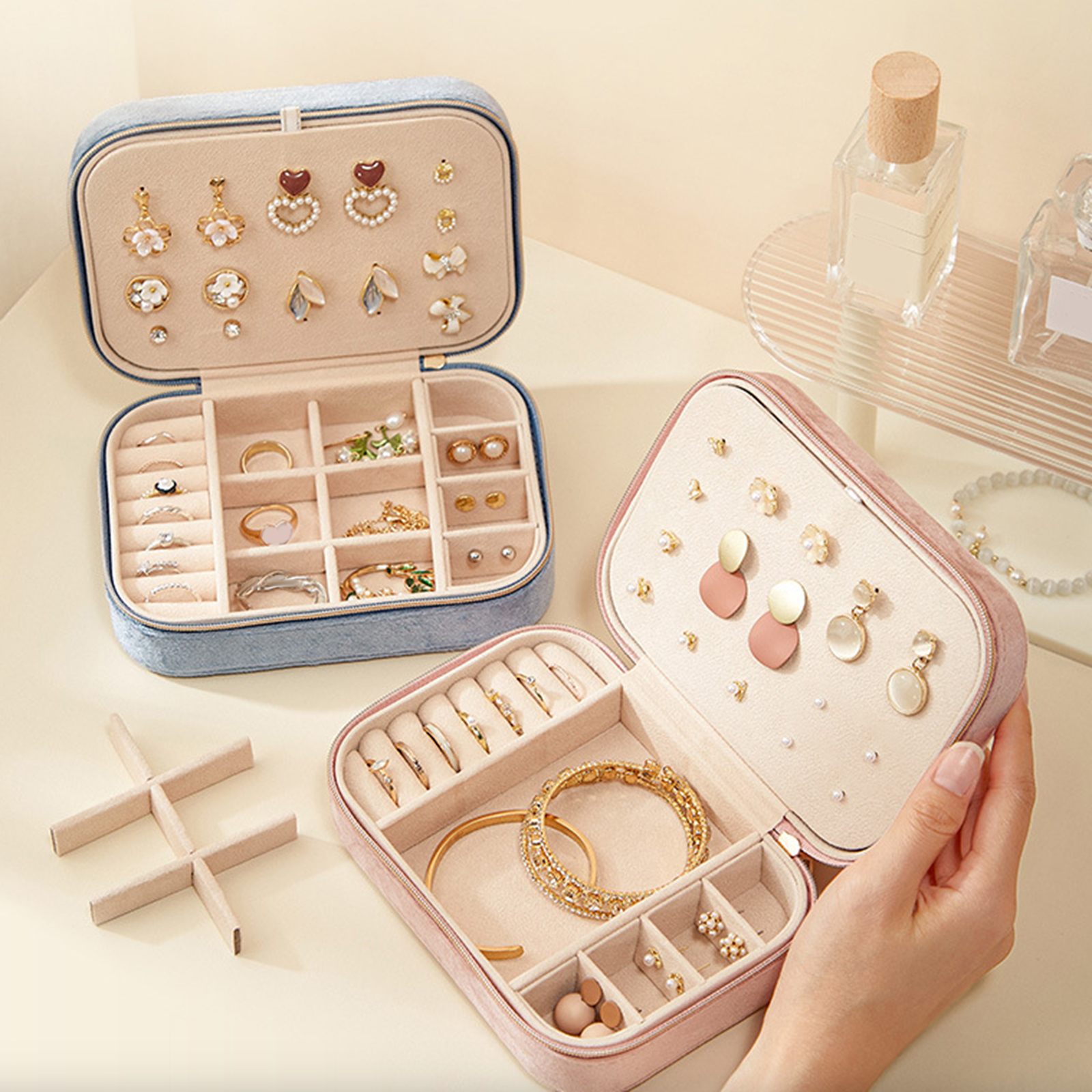 Travel Jewellery & Accessories Organiser - Vitrina de joyería con múltiples compartimentos,