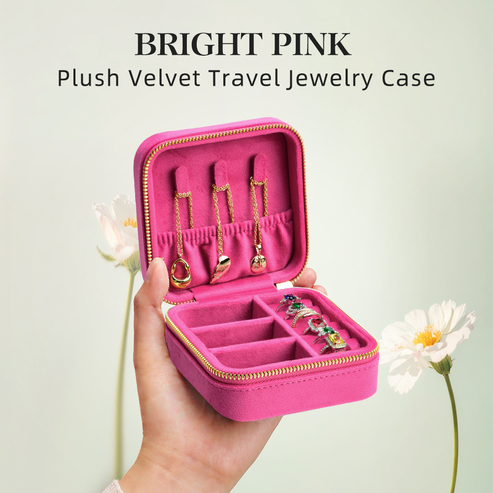 Travel Jewellery & Accessories Organiser - TAIMY-joyero de terciopelo rosa, anillo de