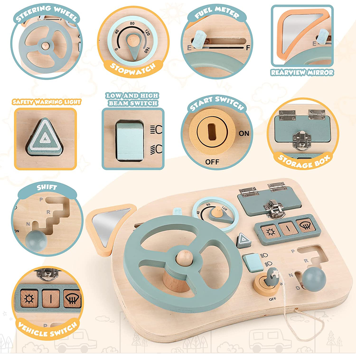Travel Accessories Toddler - Volante de juguete Montessori, tablero de